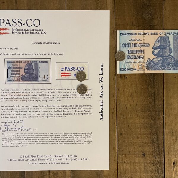 Zimbabwe 2008 One Hundred Trillion - Passco Certification